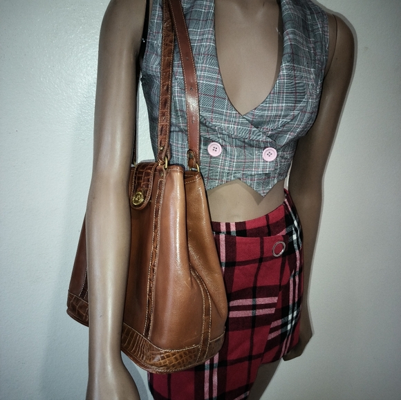 Brahmin Tuscan Leather Shoulder Brown Moc Croc Trim Detachable Pouch. Adj Straps - Picture 4 of 16